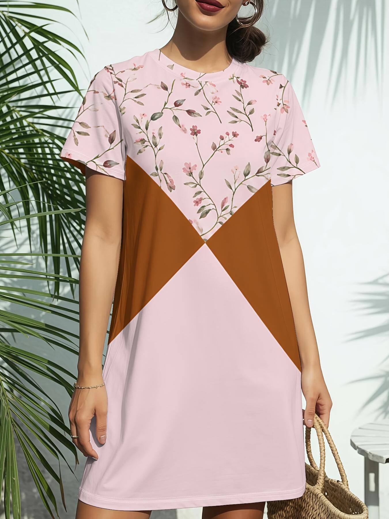 

Pink Triangle New Women S Round Neck Short Sleeve T-Shirt Dress. American Style Trendy Digital Print. Casual And Versatile for Spring And Summer. Eleg 3XL дубильна кора