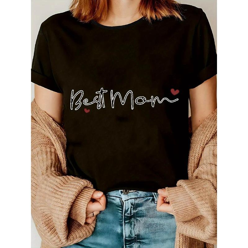 Mom Graphic Tee | Casual Crew Neck Short Sleeve Top With Heart Design, Perfect For Gifting, Everyday Wear, Playful Design, Stretchy Fabric