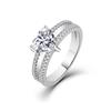Double Band Heart CZ Ring 925 Silver 4 Prong Setting Paved Zircon Engagement Promise Wedding Ring for Ladies