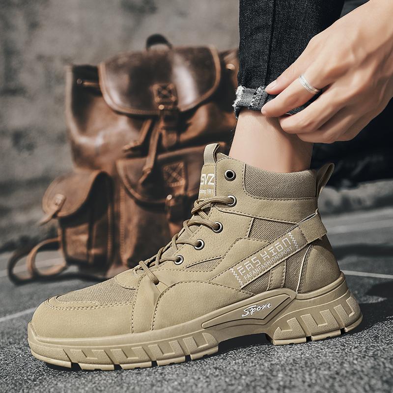 New Fashion Autumn And Winter Men's High Top Martin Boots Students Male Boys Trending Soft Sole Work Shoes Labor Protection Martin Sneakers