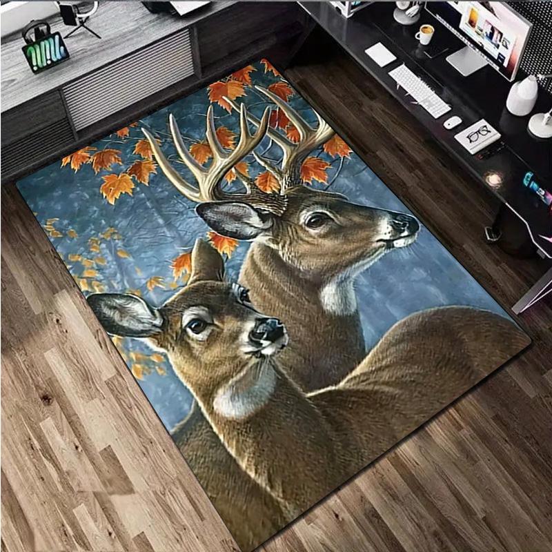 1Pc Animal Deer Print Rug - Home Decoration Carpet For Living Room Bedroom Flooring Computer Chair Area Rug