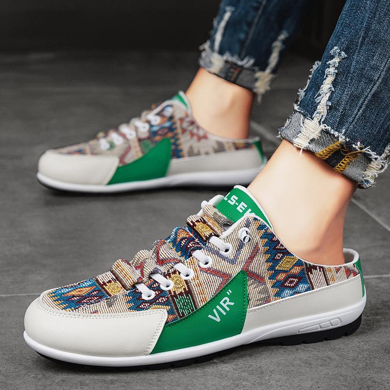 Summer Men Half Slippers Breathable Mens Casual Shoes Lightweight Slip On Man Loafers Fashion Walking Sneakers Lazy Canvas Shoes