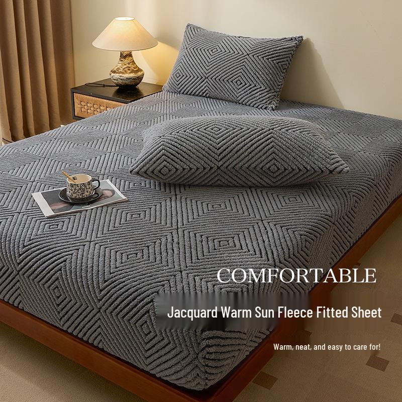 Jacquard Leichter Luxus Warme Sonne Fleece Spannbettlaken - Rutschfester Dicker Tagesdecke Matratzenschoner für Alle Jahreszeiten