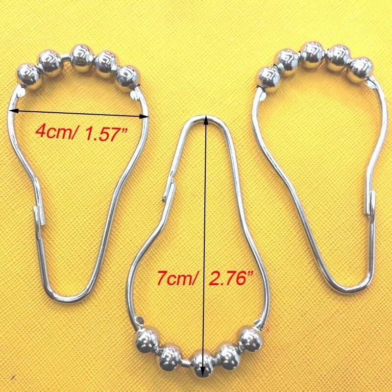 12pcs/set Stainless Steel Curtain Hooks Bath Curtain Rollerball Shower Curtain Rings Hooks 5 Rollers Polished Satin Nickel Ball