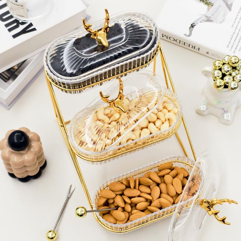 3D Design Serving Bowl Serving Tray Organizer Elegant 3-Tier Dried Fruit Nut Display Tray With Stylish Elk Lid Nordic For Fruits
