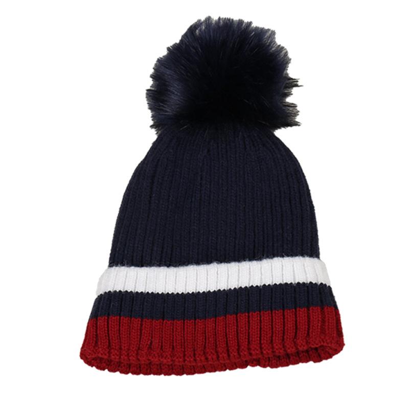 Fashionable Autumn/Winter Pom-Pom Striped Decorative Versatile Knit Hat, Warm And Comfortable, Stylish Casual Wool Beanie