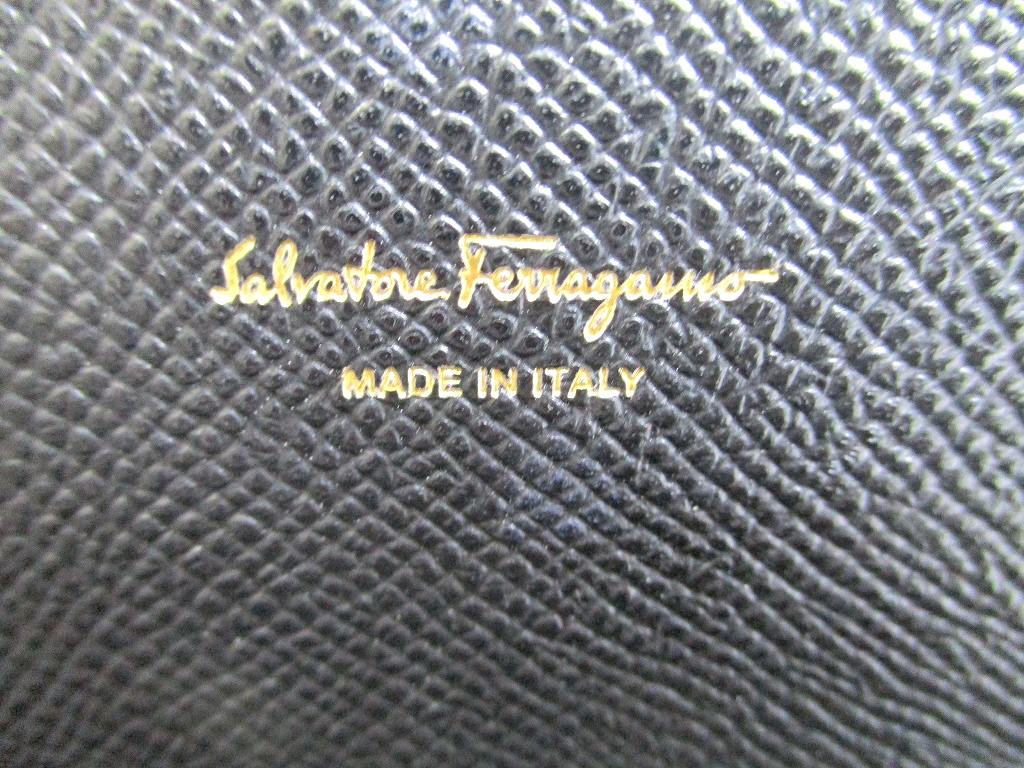 Authentic Salvatore Ferragamo Gancini Black Leather Gold H/W Flap Long Wallet #a429  Refurbished