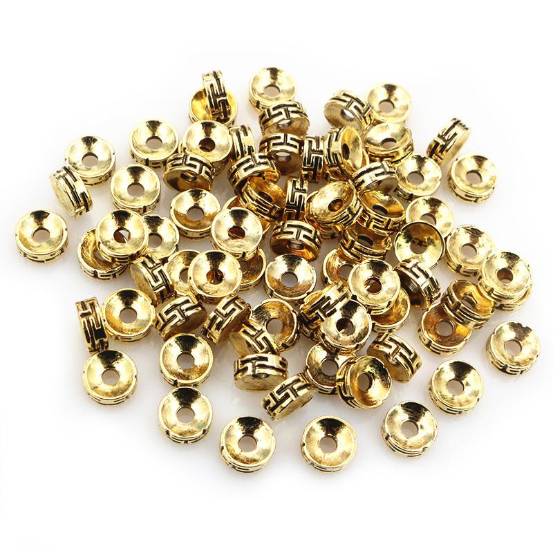 50 Stück 7,5x3mm Abstandshalter Perlen Bronze Gold Silber Farbe Metallkugel Quetsch-Endkappen Stopper DIY Schmuckherstellung Zubehör