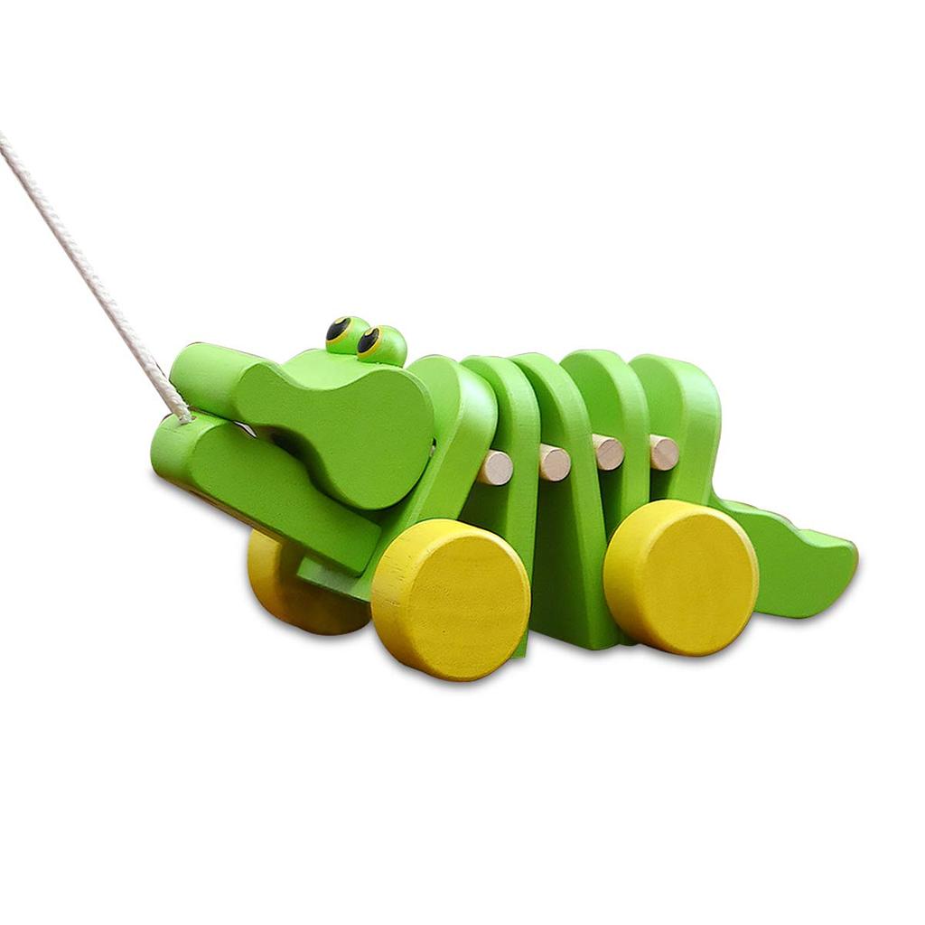 PlanToys Dancing Alligator Wooden Pull Toy with Unique Movement, Lively Sound, and Walking Practice, CE Marked, Educational Toy