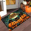 [2D FLAT] Black Cat Pumpkin Bat Spider Web Tombstone Doormat Non-Slip Durable Flannel Mat 1.02cm Sponge Thickness Machine Washable Soft Comfortable Ha