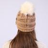 Autumn Winter Women Button Plush Thickened Warm Duck Tongue Big Wool Ball Knitted Wool Hat