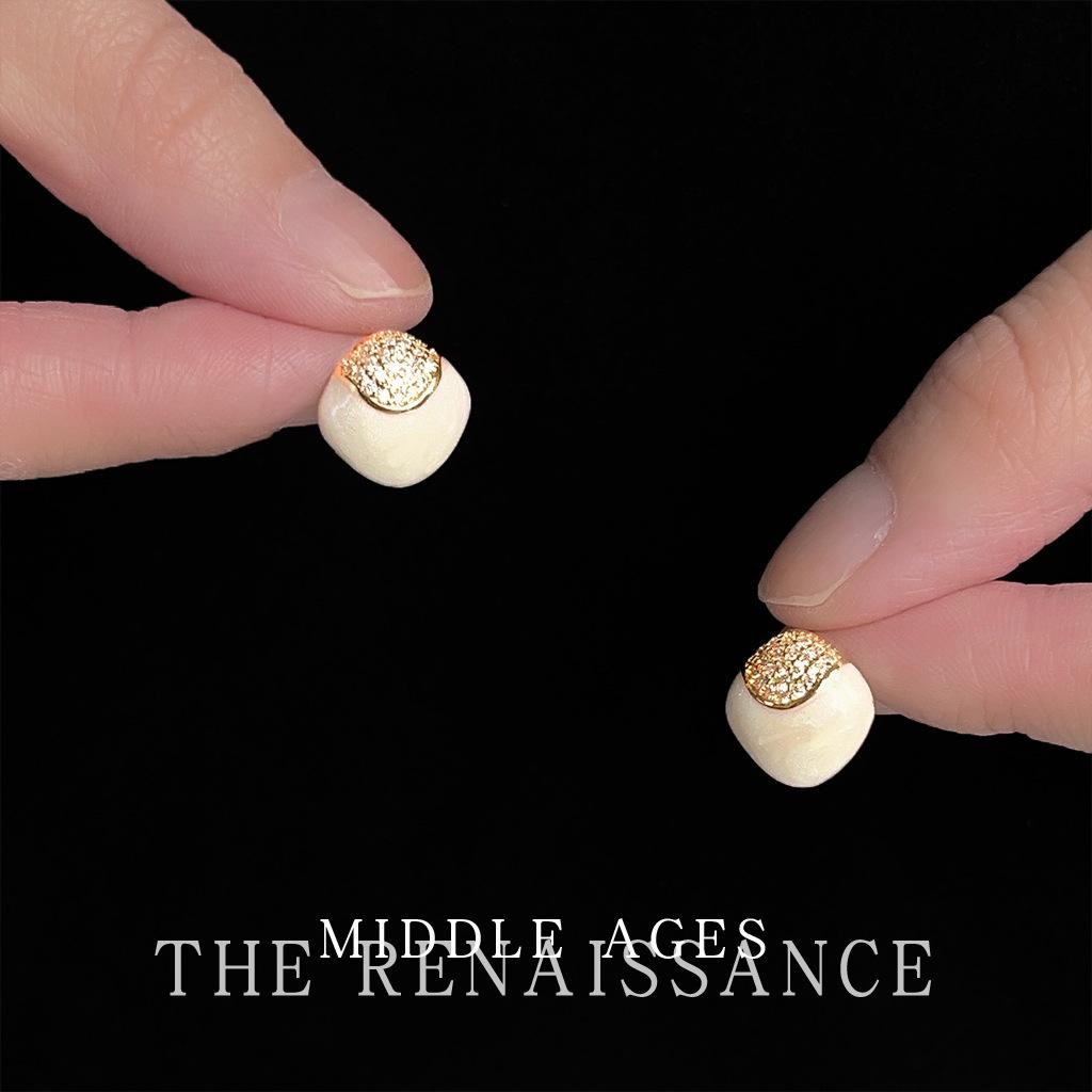 Enamel oil drop square zircon stud earrings fashionable simple French elegant earrings