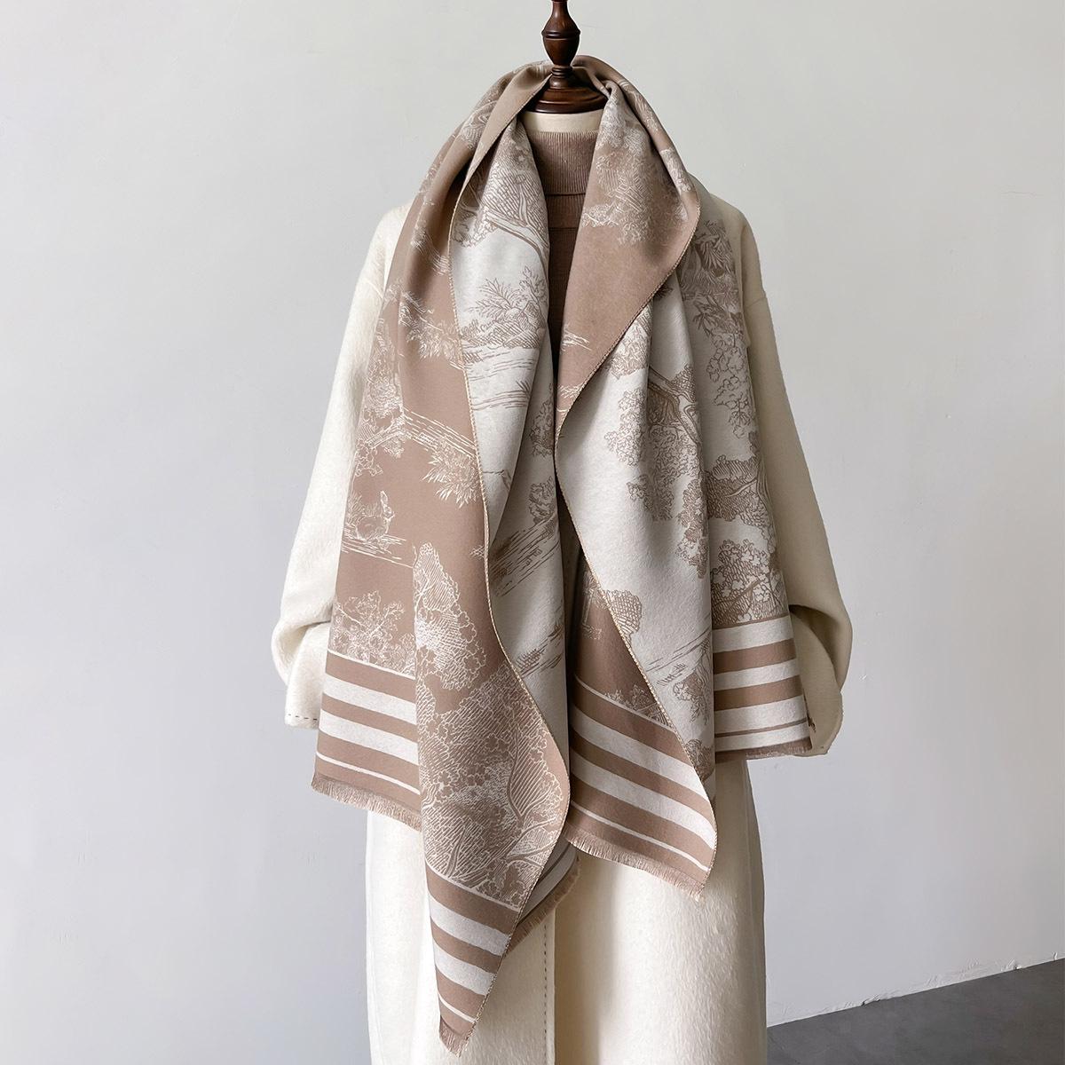 

Зимний женский кашемировый шарф толстый теплый пашминовый платок палантин цветочный принт женское одеяло эшарпе буфанда хиджаб женский