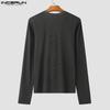 INCERUN Men V Neck Long Sleeve Buttons Rib Casual Fitted Tops T-shirts Undershirts