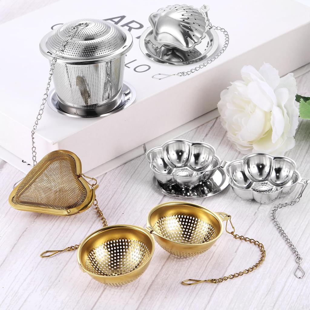 uxcell 4-Piece Tea Infuser Filter, Loose Tea Steeper, Stainless Steel Tea Strainer with Seashell Tea Ball and Chain for Loose Leaf Tea, Silver