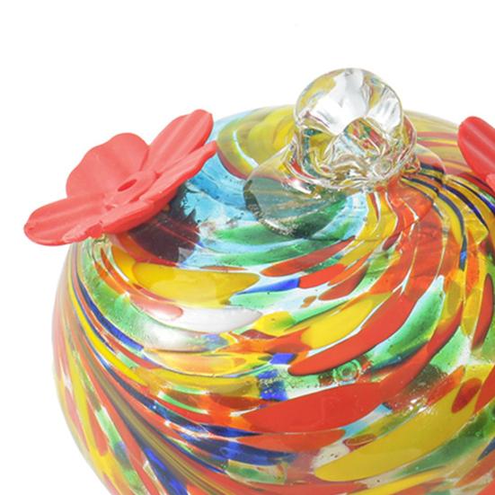 Stained Glass Hummingbird Feeder Droplet Shaped Hanging Birds Feeder Hummingbird Feeder with 2 Flower Feeding Ports for Outside Garden Courtyard