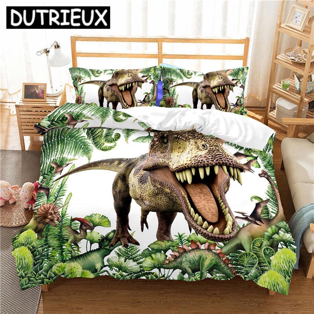 Cute Cartoon Dinosaur Printed Bedding Set Adult Kids Duvet Cover Set Pillowcase Twin Full Queen King Bed Linen Set Bedclothes