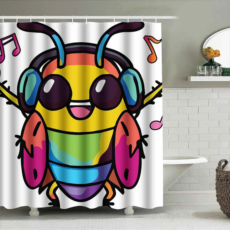 Playful Cartoon Bee Shower Curtain Bathroom Decor Bold Colors For Kids Room Or Master Bath Perfect Gift Idea For Her