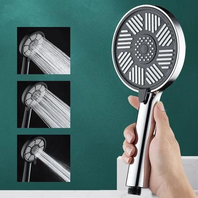 13CM Big Panel High Pressure Shower Head Set With Hose and Holder Silver 3 Modes Large Flow Rainfall Bathroom Handheld Shower