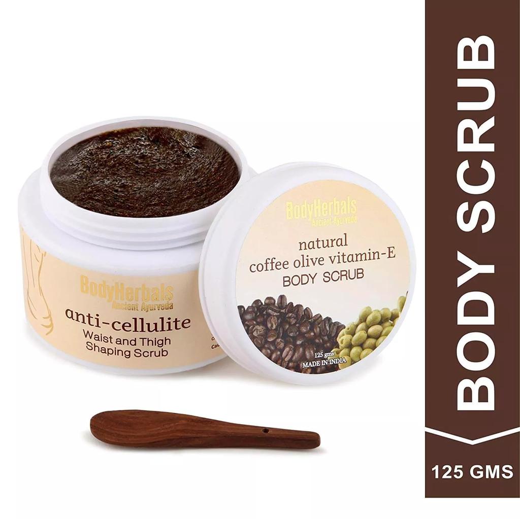 Exfoliante natural de café con Oliva y Vitamina E (125 gramos), Exfoliante corporal con vitamina E y oliva de café natural, BodyHerbals