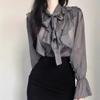 Sommer Koreanische Chiffonbluse Büro Dame Herbst Mode Oberteile Süßes Schleifenhemd Damen Lässige Langarmblusen Blusas
