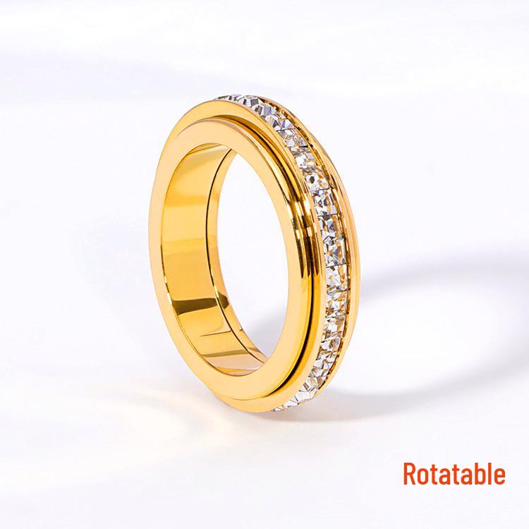 Live Hot Style Rotatable Zircon Titanium Ring with 18k Rose Gold Plating