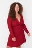 Women's Fashion New Plus Big Size Dress Red Waist Open Skater Double Breasted Knitted Dress