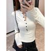 Spicy Girl Elegant Slim-Fit Long Sleeve Button-Down Top for Women, Autumn/Winter, Flattering Inner Layer with Regular Shoulders.