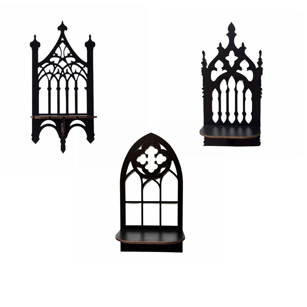 Gothic Style Floating Shelves Wooden Wall Hanging Decor Home Decor Wall Mounted Shelf Indoor Use