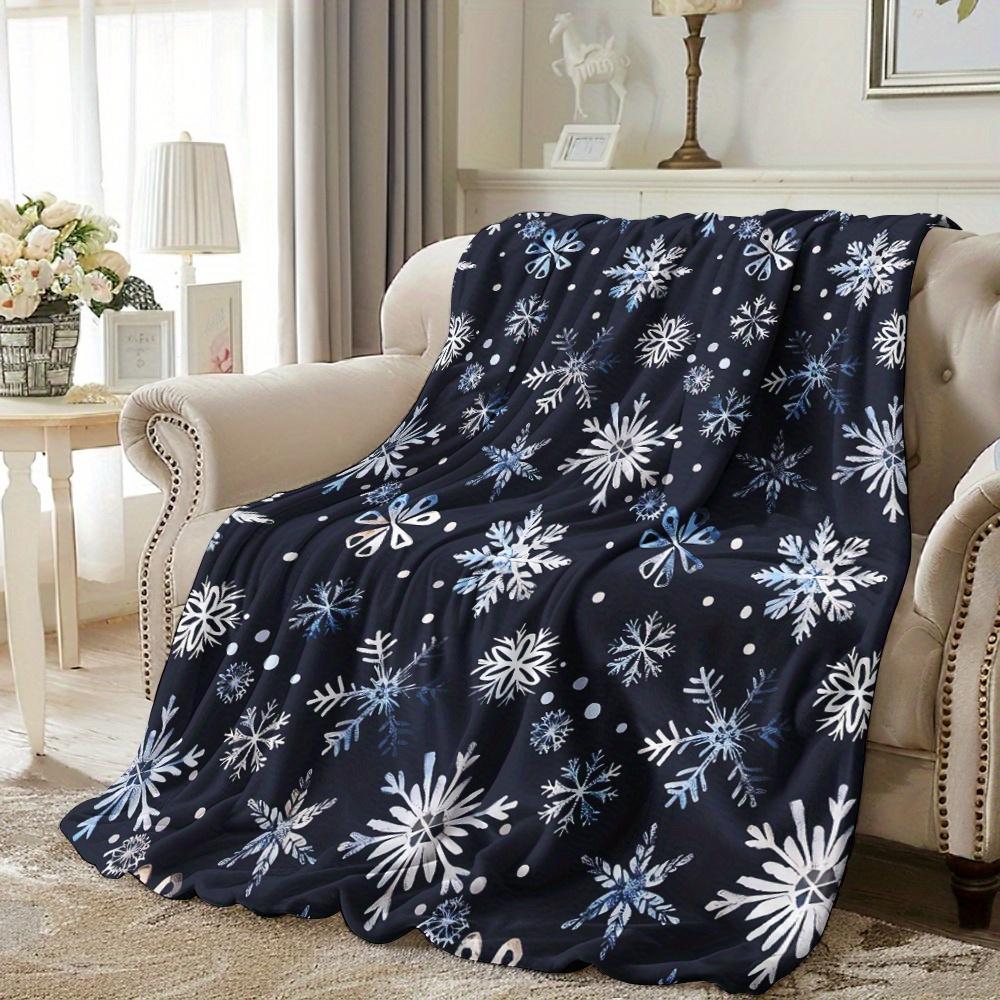Soft Warm Flannel Vintage Watercolor Blue Snowflake Christmas Blanket For Nap Travel Office Holiday Gift For Classmates Friends