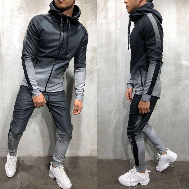 Premium Mens 2pc Tracksuit Set Hoodie And Joggers With Slim Fit And Zip Pockets