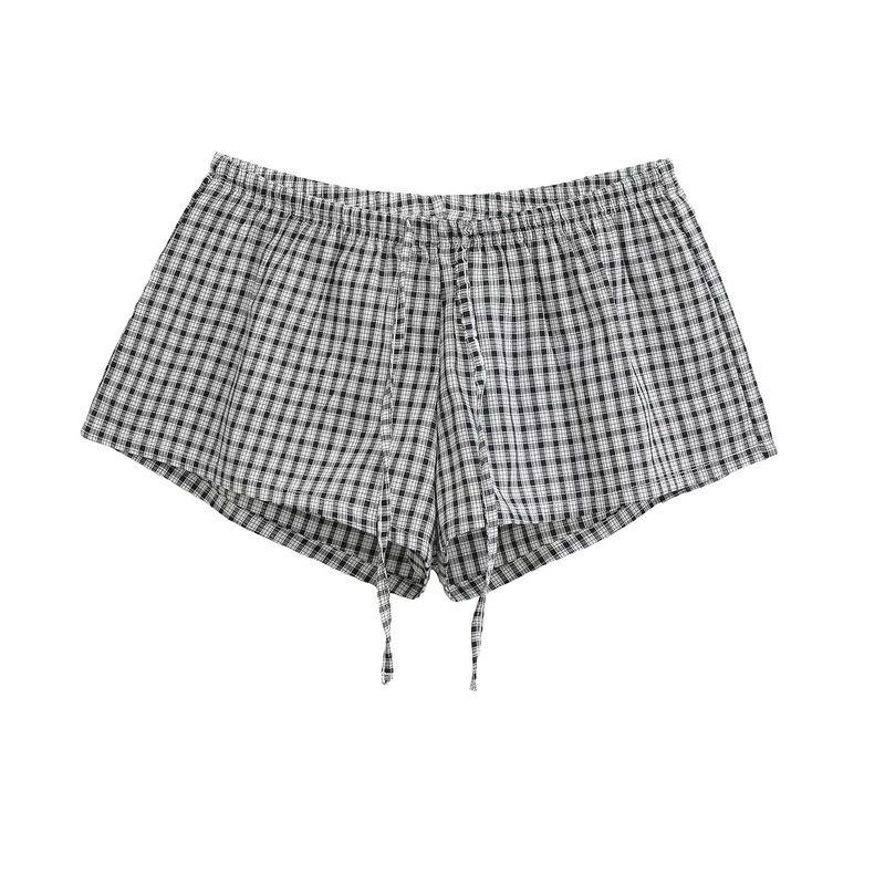 BM Sense Elastic Waist Retro Drawstring Plaid Shorts Women Summer Sexy Hot Pants Ins Style Casual Home Pants Leggings