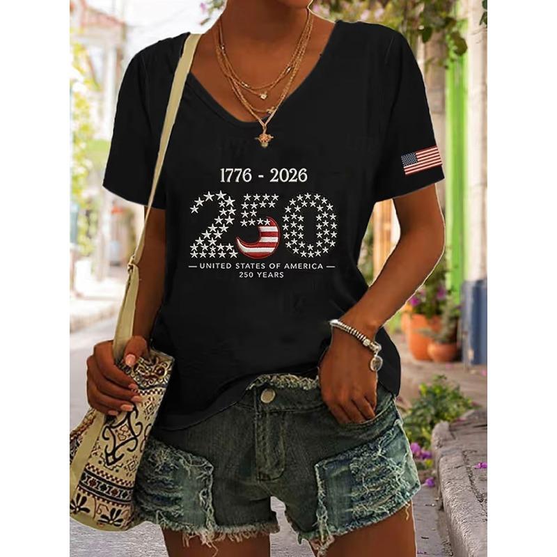 

Women s T Shirt Print Graphic Flag Vintage Stylish Classic Short Sleeve V Neck Regular Tops Summer Spring S