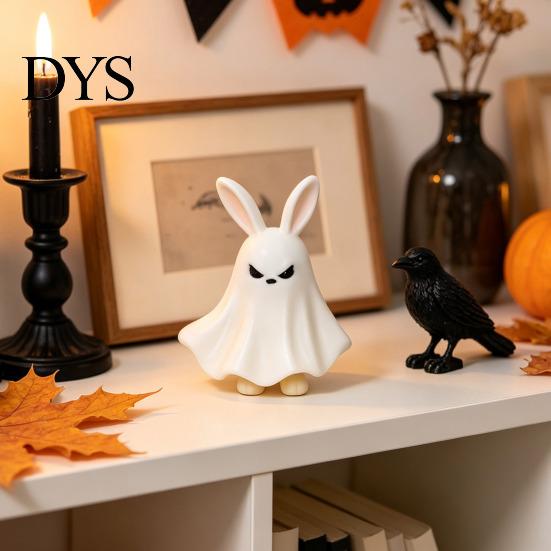 Modern Table Centerpiece Halloween Ghost Figurine, 3D Printed Cute Statue with Rabbit Personalized Shelf Decoration Ear, Spooky Desktop for