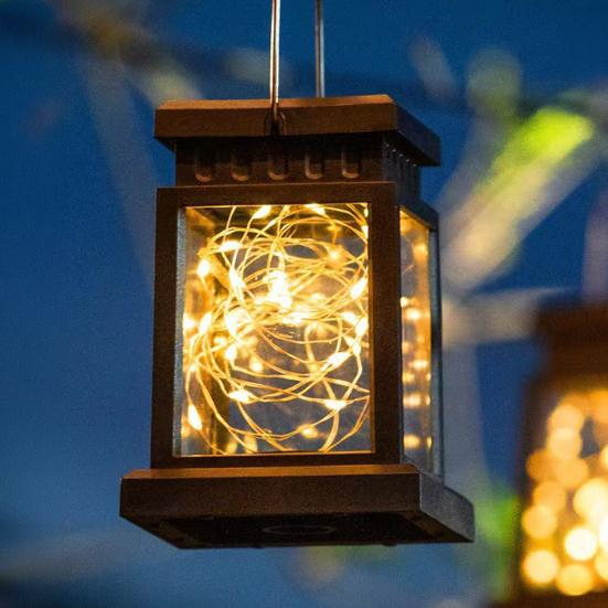 Outdoor Hanging Solar Lantern, Waterproof Rechargeable Decorative Lamp, Copper Wire Candle Light for Outside, Garden, Patio, Yard, Porch Decor