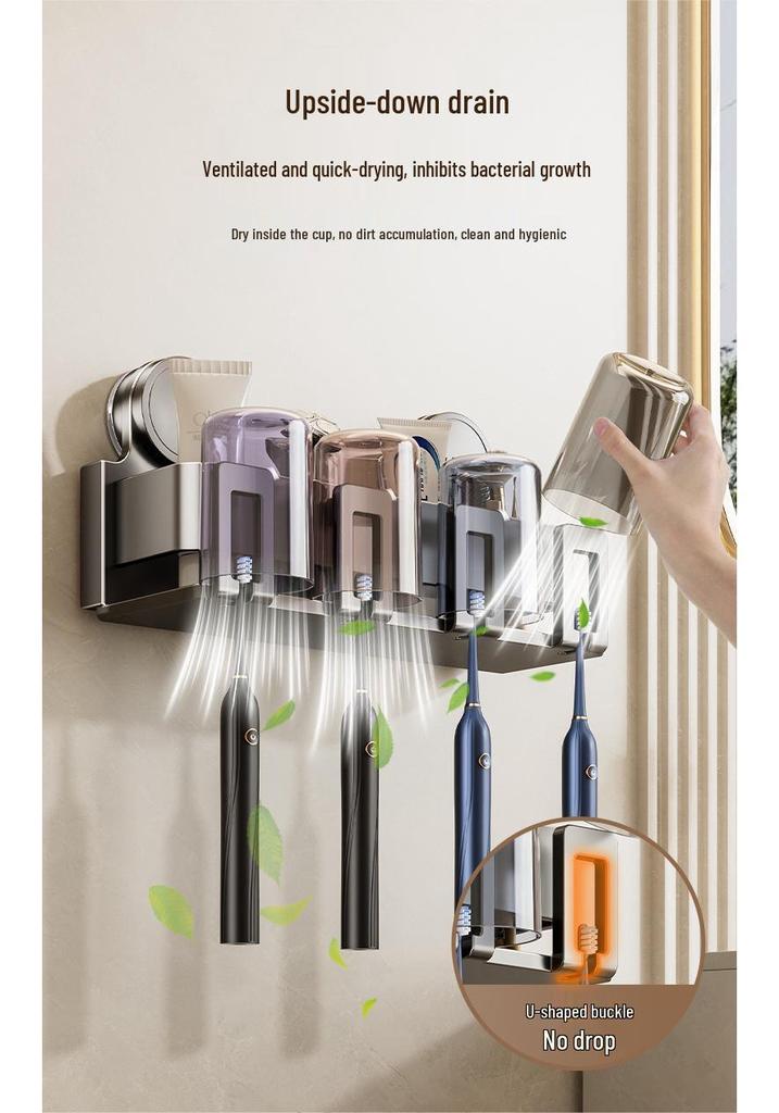 Wall-Mounted Suction Cup Toothbrush & Mouthwash Holder