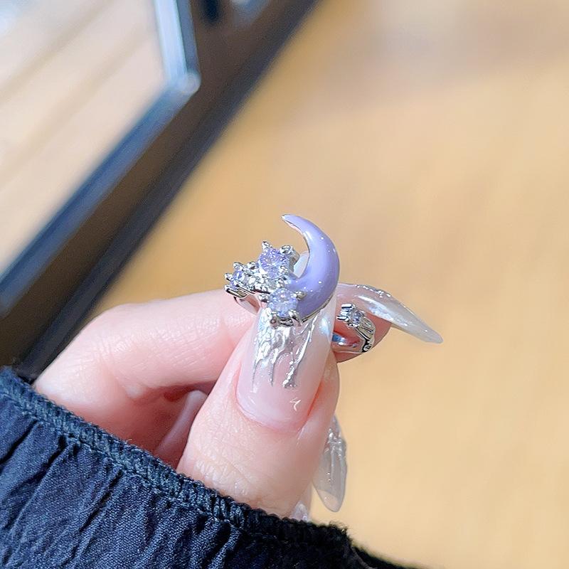 

Purple Moon Enamel Flower High Cold Wind Niche Design Dopamine Fashion Personality Opening Ring Adjustable opening