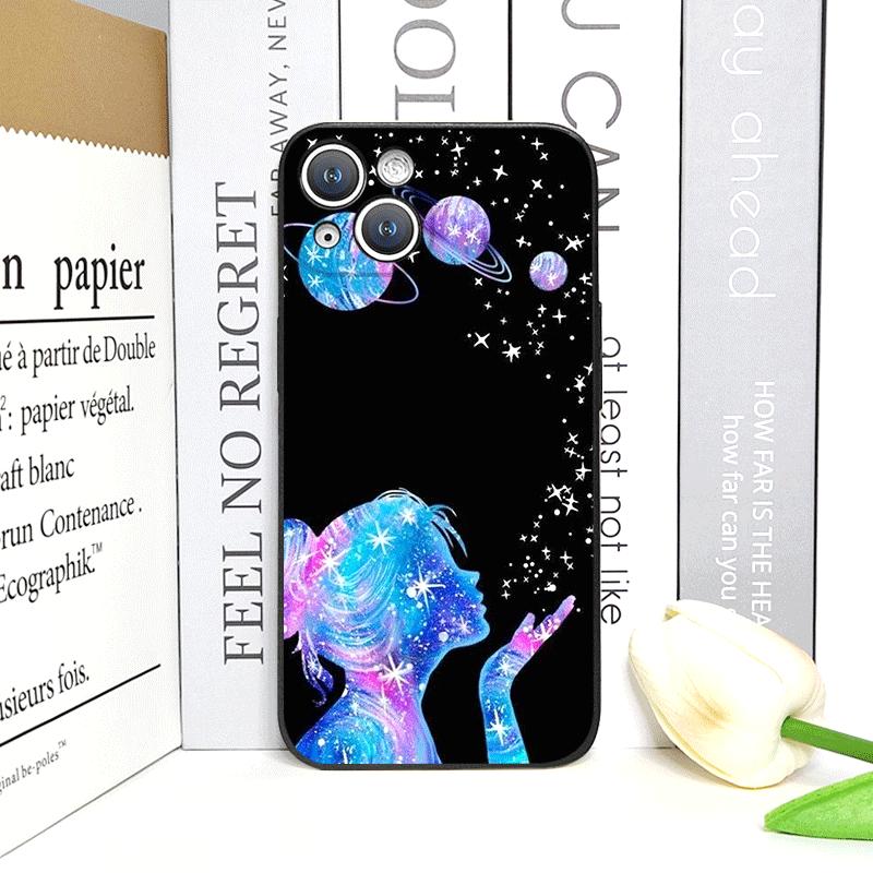 Creative Black Stardust Girl Pattern Phone Case for IPhone 17 16 12 11 14 Plus 13 14 15 Pro Max 12 13 Mini X XSMAX XR Soft Cover