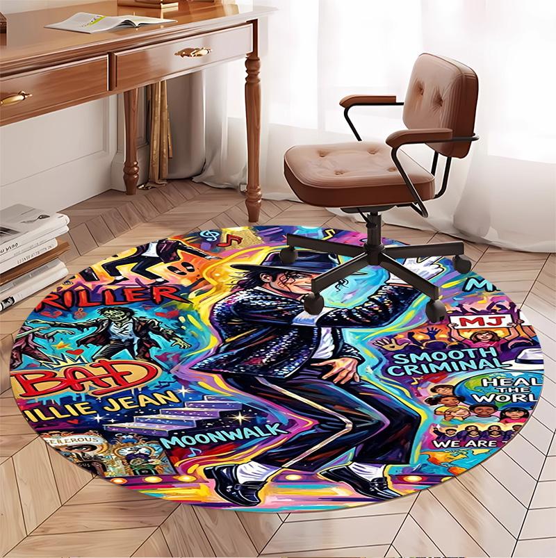 Tappeto Rotondo con Motivo Michael Jackson, Tappetino da Interno/Esterno, per Picnic, Sala Giochi, Camera da Letto, Ufficio, Soggiorno, Tappeto Decorativo per la Casa, Regalo di Compleanno