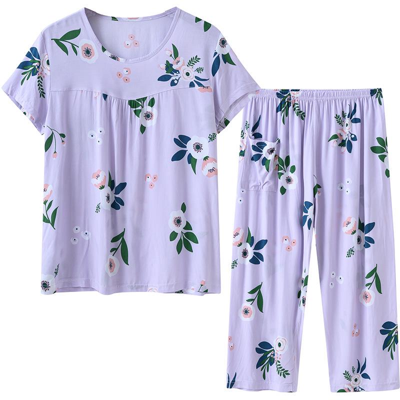 Women's Plus Size Summer Cotton Pajama Set for Middle-Aged & Elderly - Short-Sleeved Homewear Suitable for Outdoor Wear