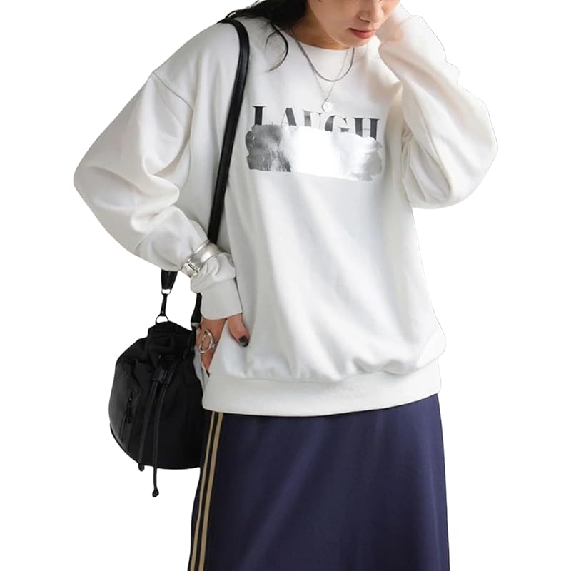 

[antiqua] [Antica] foil print fleece tops sweatshirt ladies ESA-00203 Onesize 03 off white