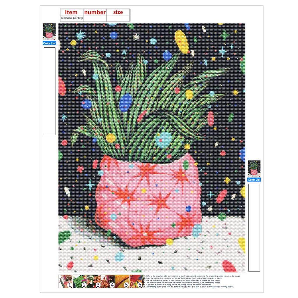 DIY 5D Diamond Art Kit Cosmic Potted Plant Pattern Rhinestone Canvas Painting for Modern Bedroom Living Room Wall Decor Full Drill Set