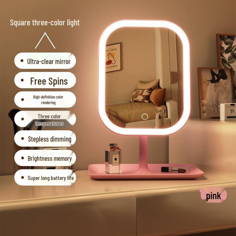 LED Light Desktop Makeup Mirror, Color-Changing Portable Mirror for Home and Dressing Table.