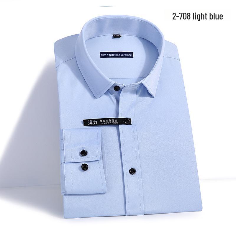 Men's Slim Fit Long-Sleeve Business Shirt with Pocket - Solid Color for Spring and Autumn