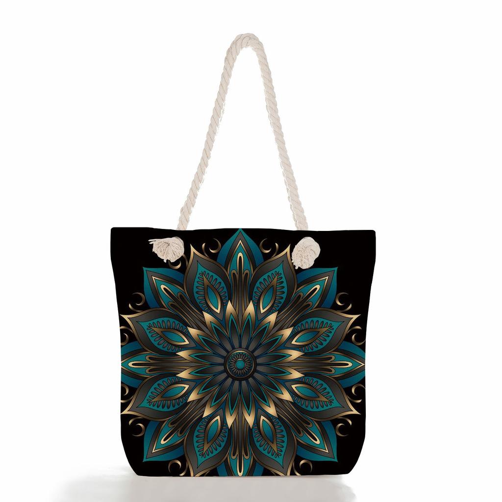 Multifunctional Mandala Printed Thick Rope Shoulder Beach Bag Casual large capacity handbag 7618