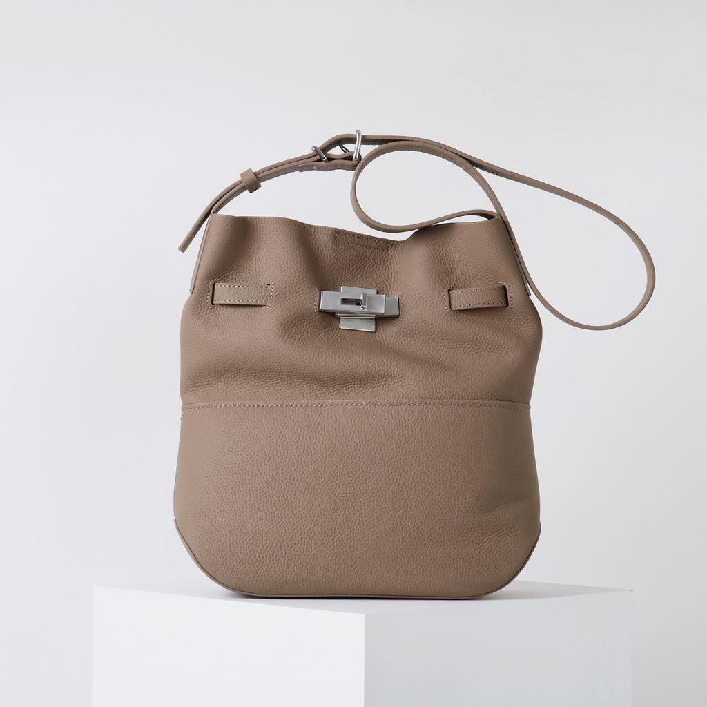 Kopfschicht Rindsleder Eimer Tasche Leinwand Große Kapazität Einfach Pendeln Vielseitig Crossbody Einzelne Schulter