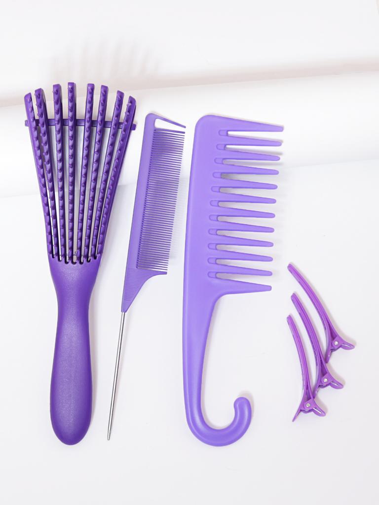 6pcs/set of anti-static hair comb wide toothed comb eight claw massage hair comb smooth hair clip set Special for real hair wigs