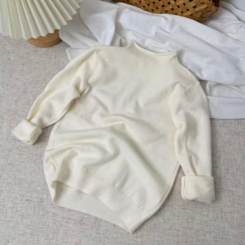 

Teen Children s Pullover Semi-High Neck Casual Chic Knit Sweater for Toddlers Boys Girls Warm Wool Blended Top Daily Basic Wear 120cm вершковий