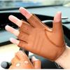 Mens Half Finger Gloves For Fitness Driving High Quality Genuine Leather Gloves Fingerless Yellow Brown Driver Sports Motorcy