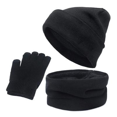 3-teiliges Winter-Strickmützen-Schal-Handschuhe-Set mit Fleece gefüttert, warme Mütze, Touchscreen-Handschuhe für Damen, Herren, Outdoor, Radfahren